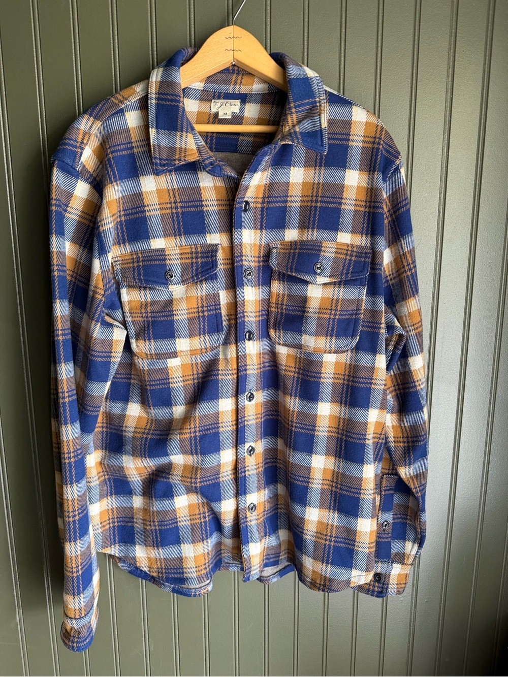 J. Crew thick Blue, Tan & White Plaid Button-Down Shirt